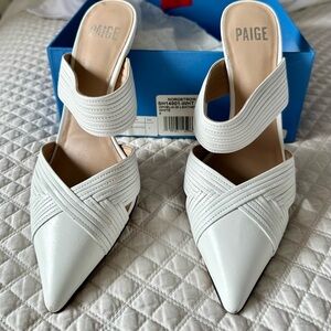 Paige White Leather Mules with Crisscross Design